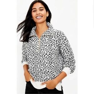 LOFT Cheetah Cozy Knit 1/4 Zip Pullover Sweater Animal Print